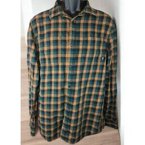 Vans Mens Plaid Button-Up Flannel Shirt Medium Green/Orange Tailored Fit Cotton